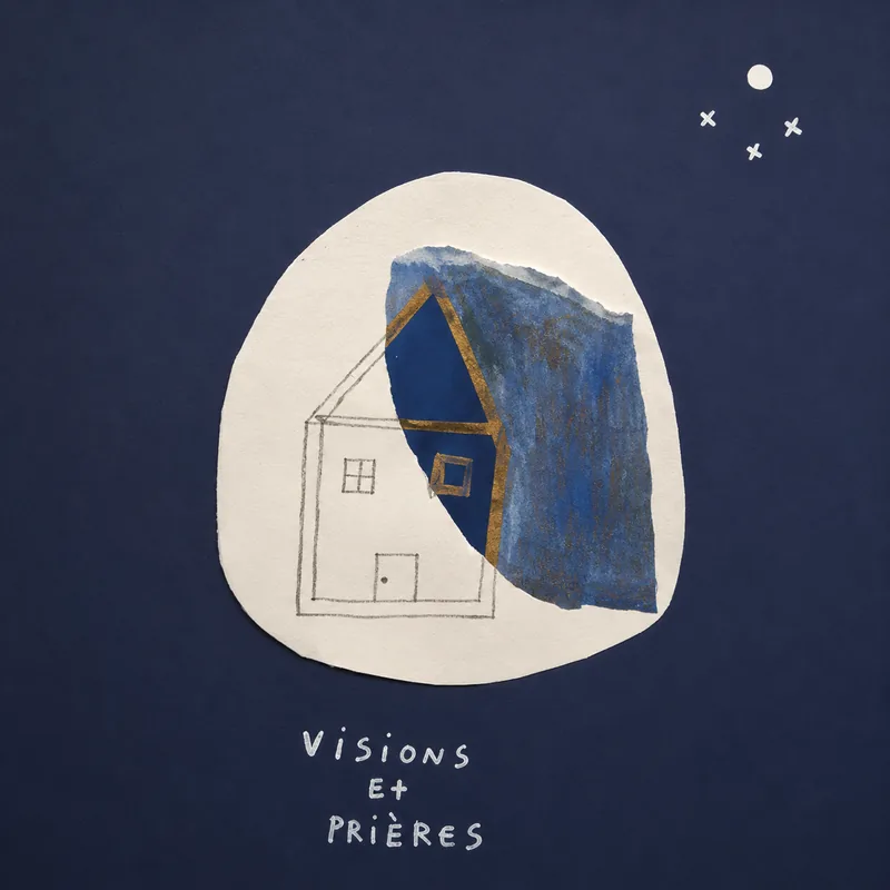 Maison dessinée dans une trouée blanche sur fond bleu nuit, VISIONS ET PRIÈRES